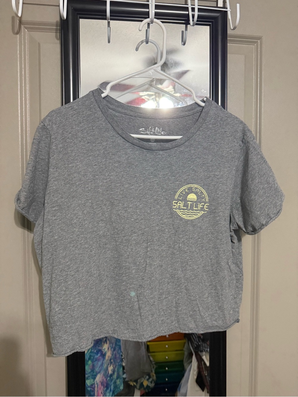 Salt Life Gray Crop Tee with Pale Yellow Logo